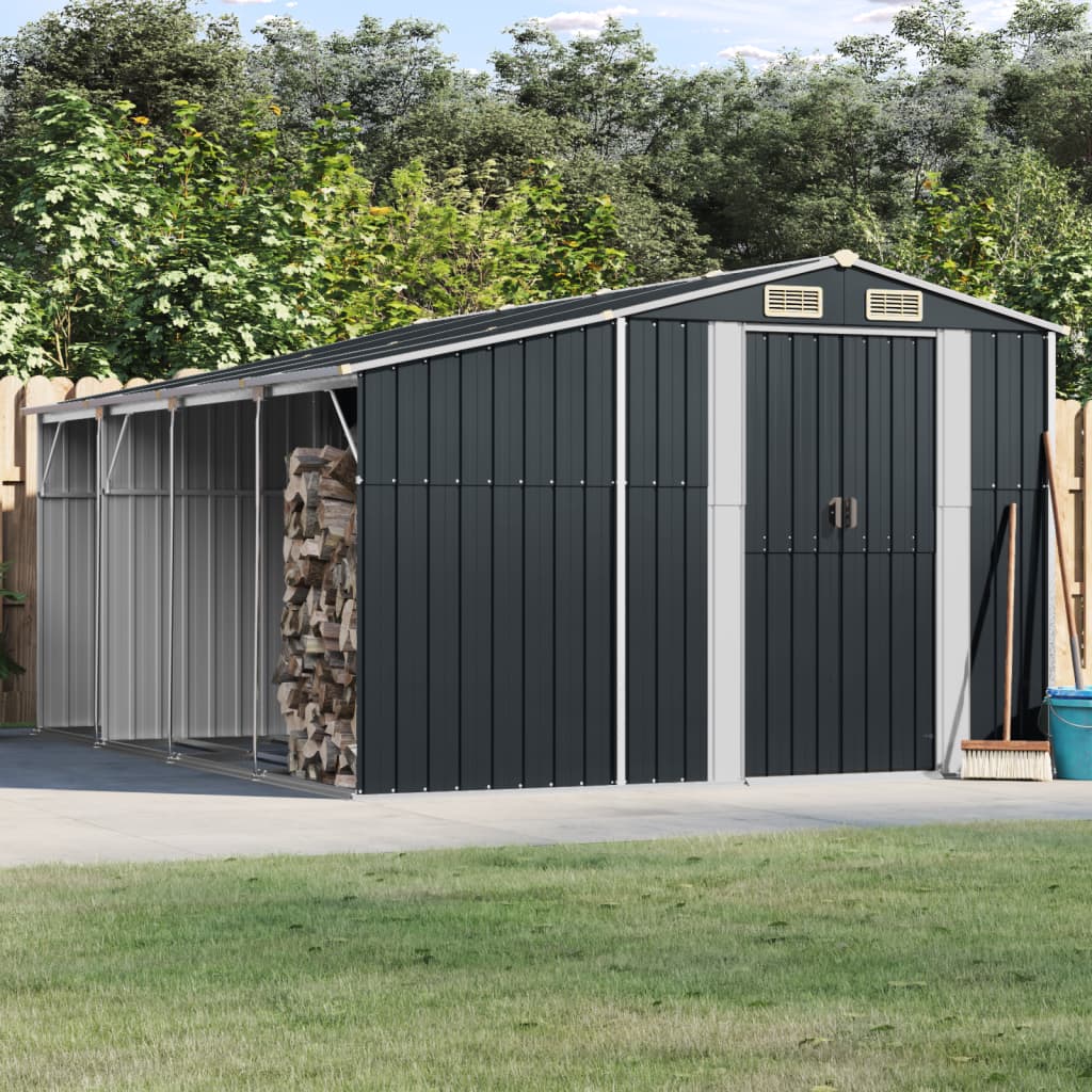 Vidaxl Garden Shed 277x365.5x179 CM Color de antracita de acero galvanizado