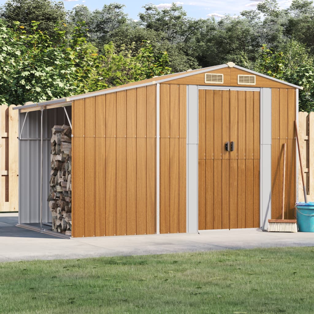 Vidaxl Garden Shed 277x192.5x179 cm de acero galvanizado marrón claro