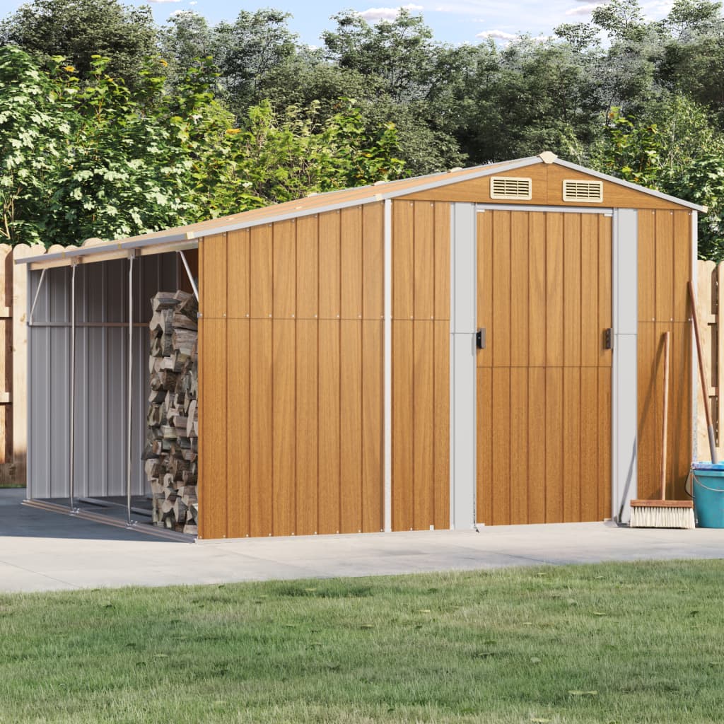 Vidaxl Garden Shed 277x279x179 cm de acero galvanizado marrón claro