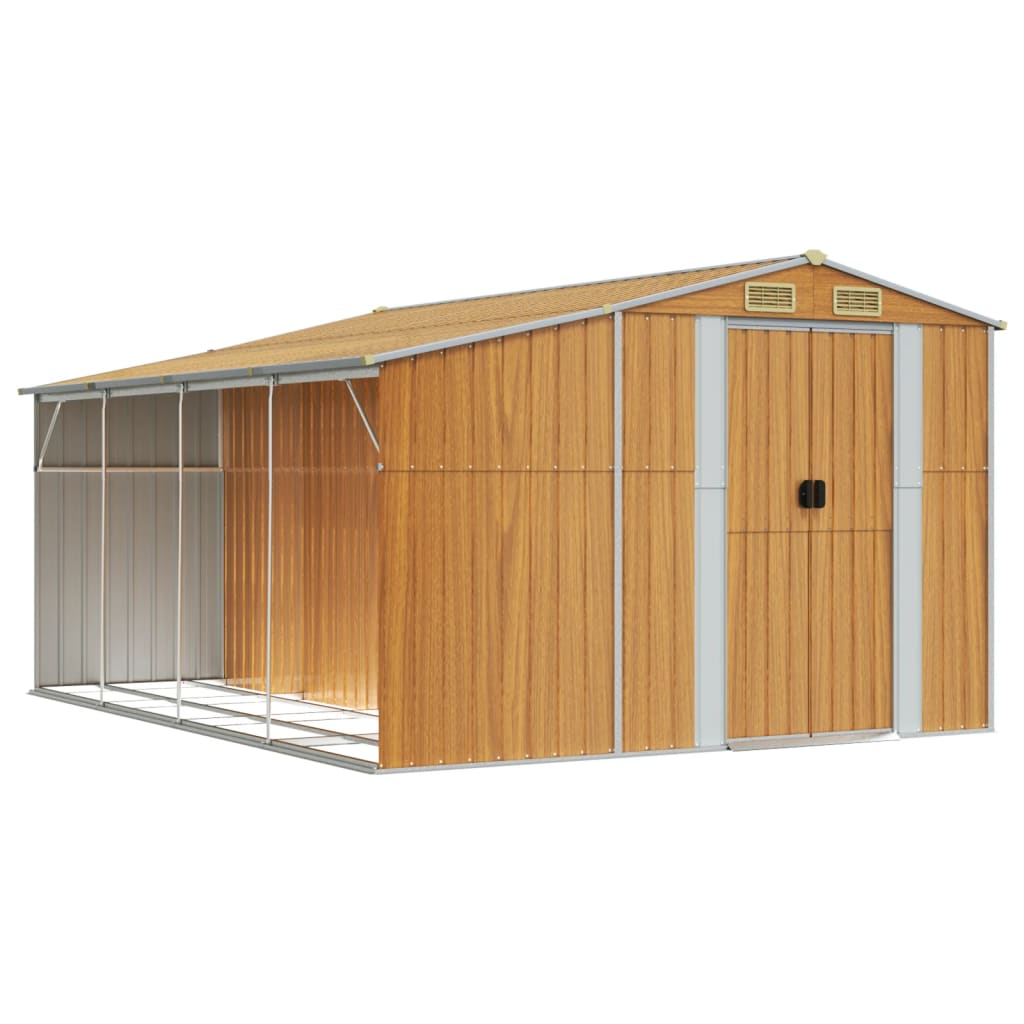 Vidaxl Garden Shed 277x365.5x179 cm de acero galvanizado marrón claro
