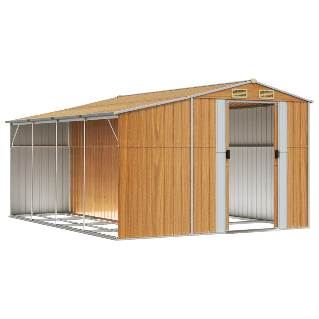 Vidaxl Garden Shed 277x365.5x179 cm de acero galvanizado marrón claro