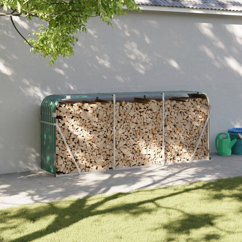 Almacenamiento de leña de Vidaxl 234x45x100 cm de acero galvanizado verde