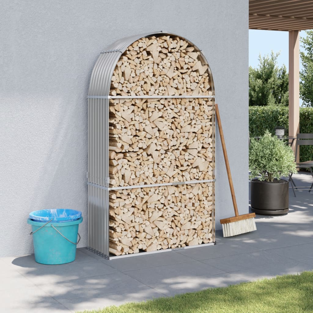 Vidaxl Firewood Storage 120x45x210 cm grigio chiaro in acciaio