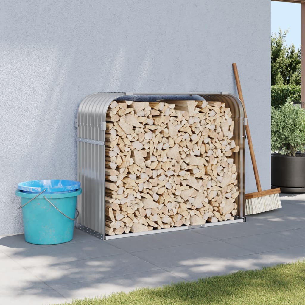 VIDAXL Firewood Storage 120x45x100 cm grigio chiaro in acciaio
