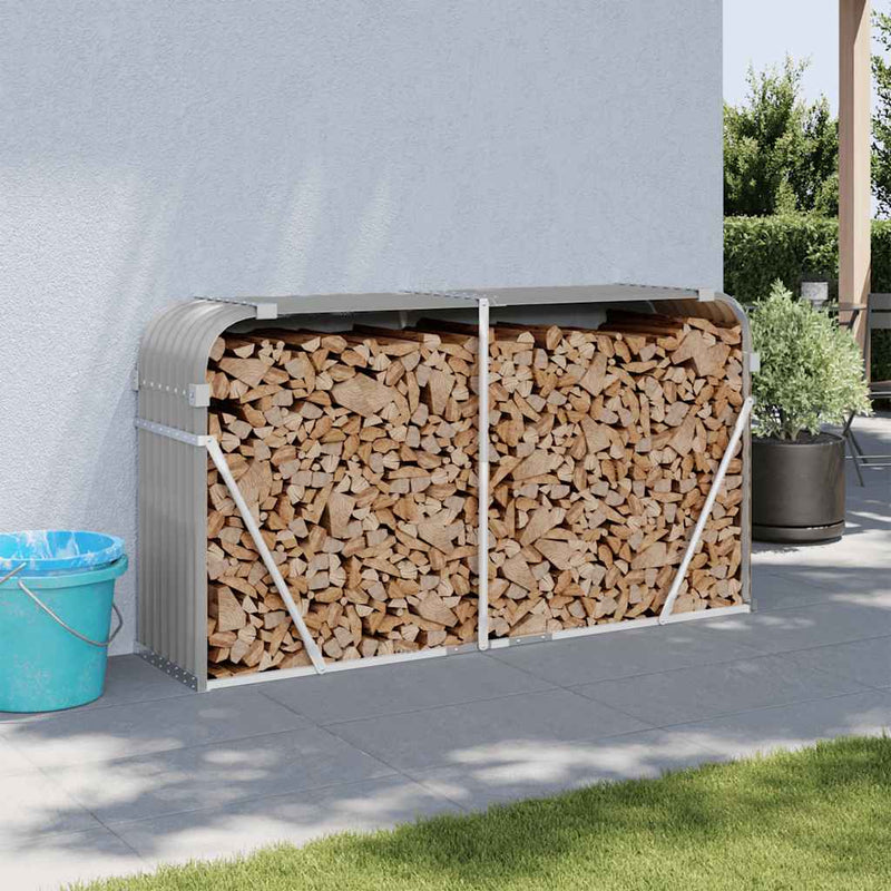 Almacenamiento de leña de Vidaxl 180x45x100 cm de acero galvanizado gris claro