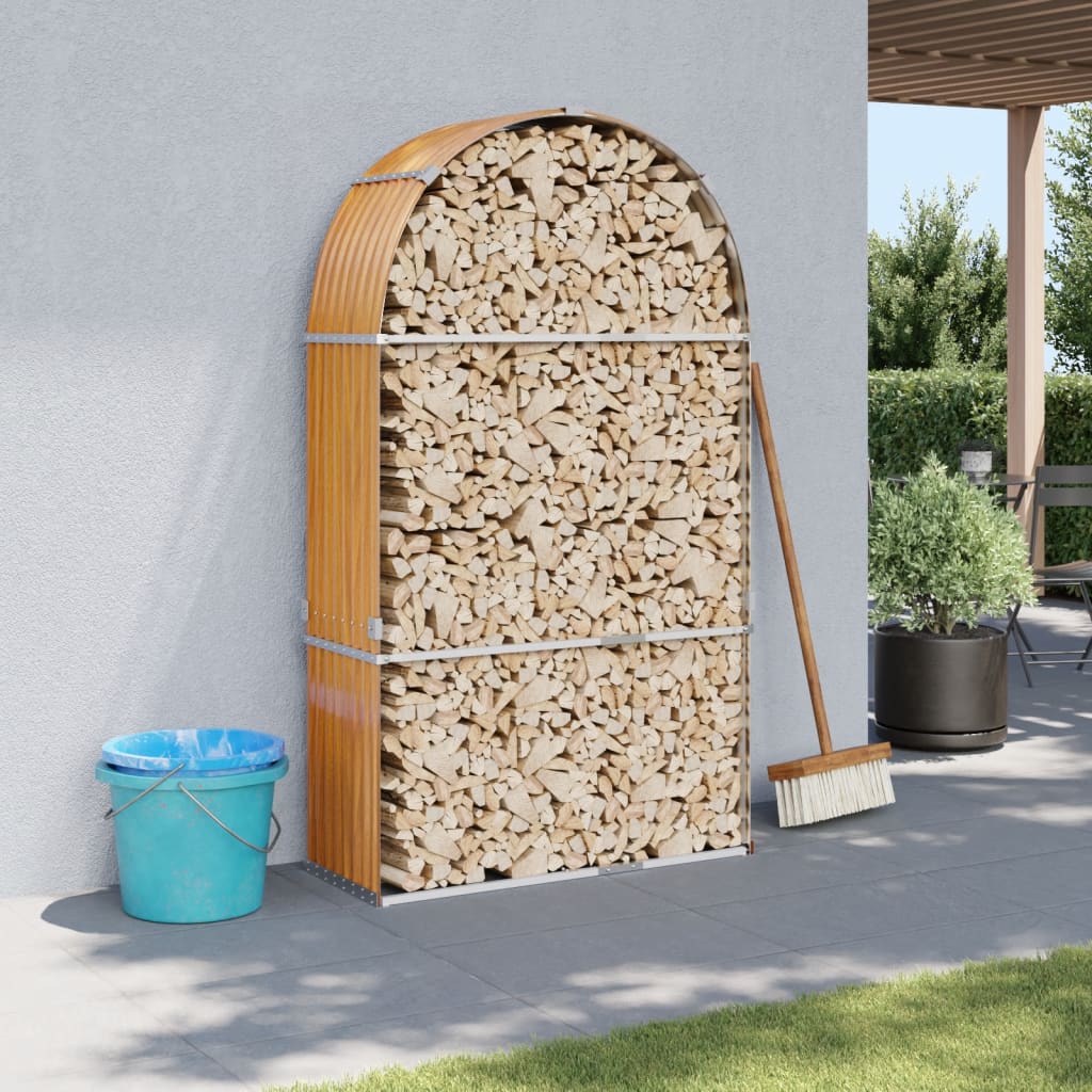 Almacenamiento de leña de Vidaxl 120x45x210 cm de acero galvanizado marrón claro