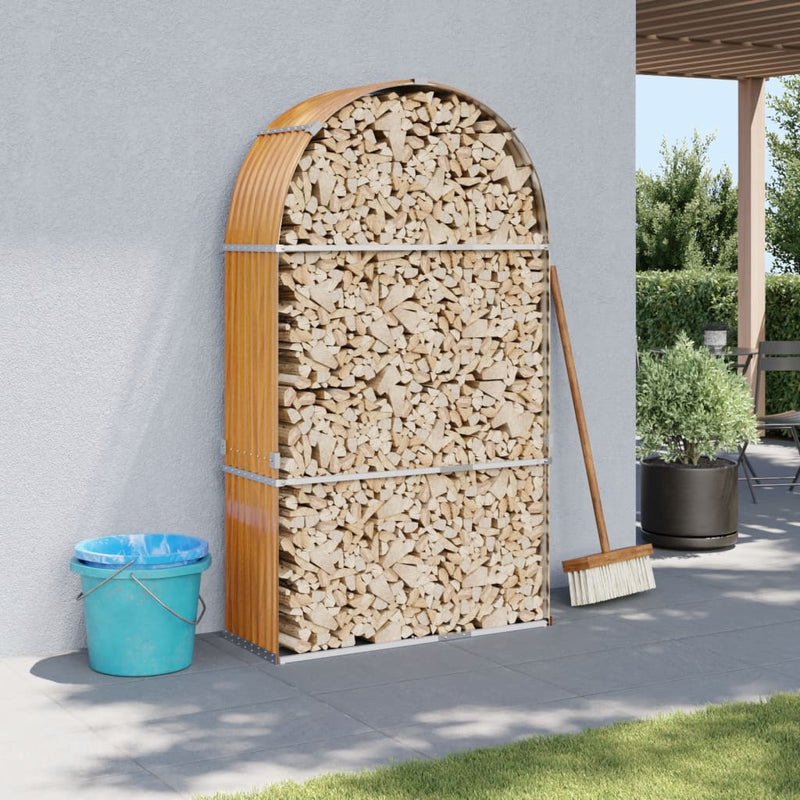 Almacenamiento de leña de Vidaxl 120x45x210 cm de acero galvanizado marrón claro