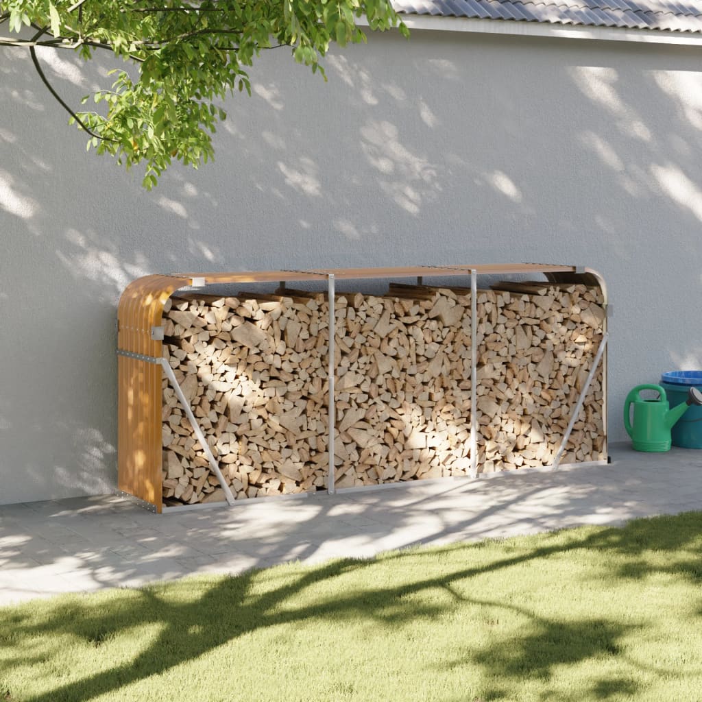 Almacenamiento de leña de Vidaxl 234x45x100 cm de acero galvanizado marrón claro