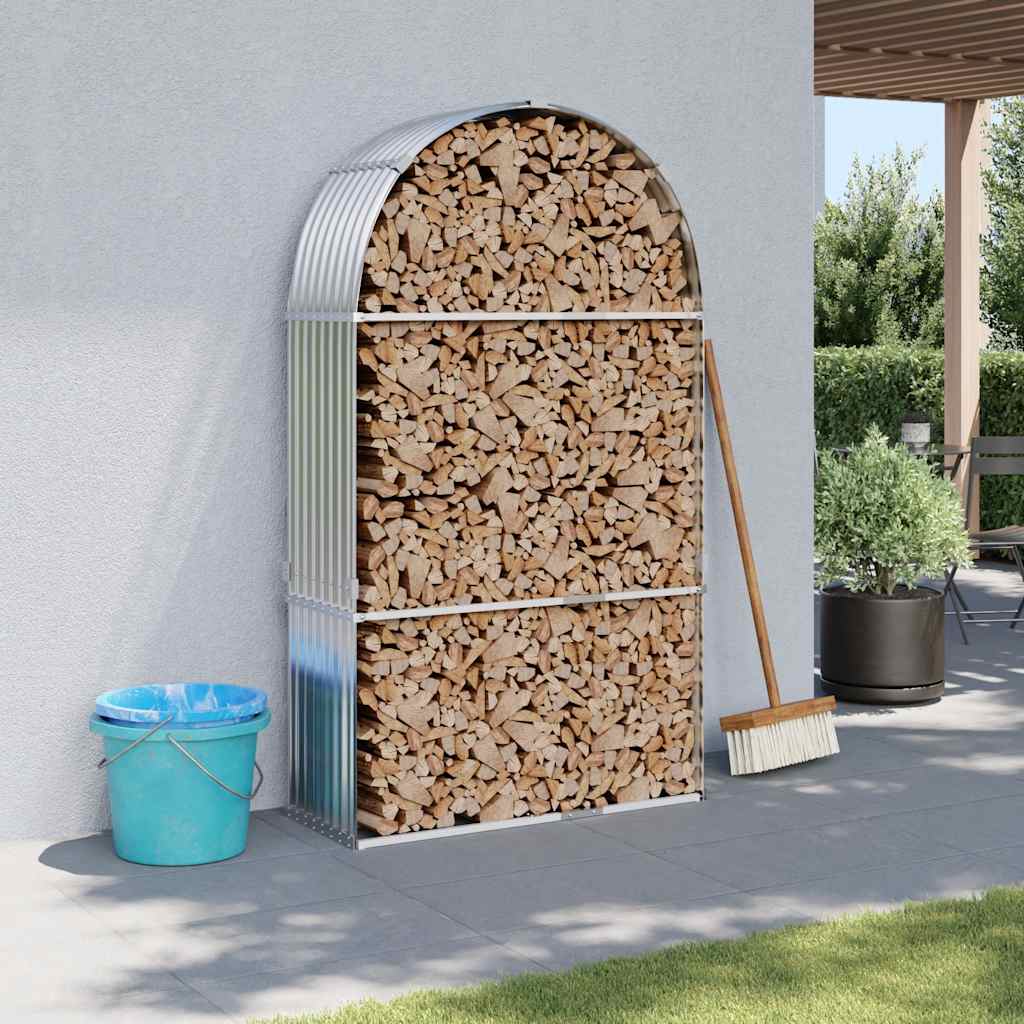 Almacenamiento de leña de Vidaxl 120x45x210 cm Color de plata galvanizado