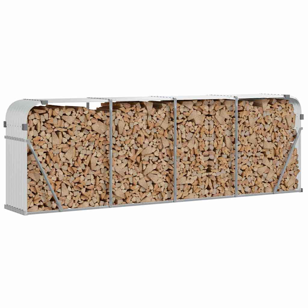 Vidaxl haardhoutopslag 300x45x100 cm gegalvaniseerd staal zilverkleur