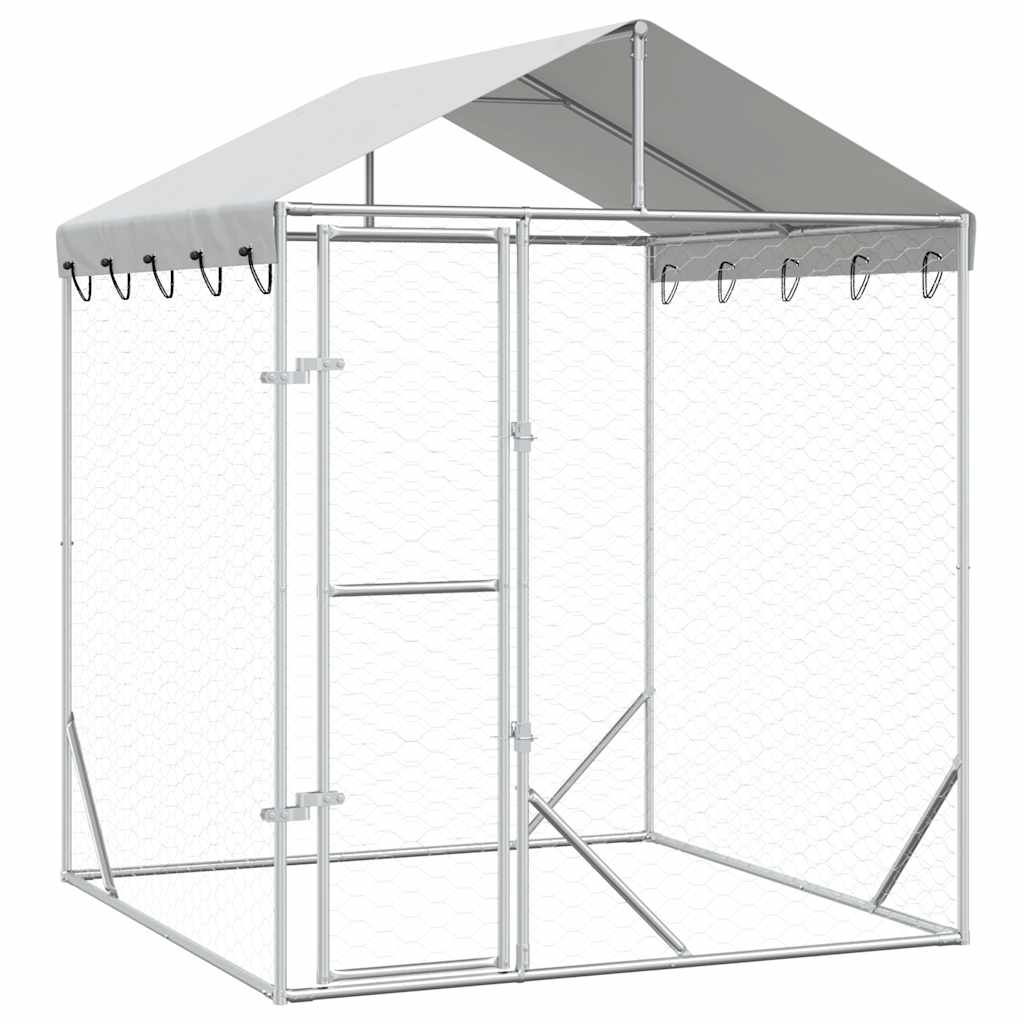 Vidaxl hondenkennel met dak 2x2x2,5 m gegalvaniseerd staal zilver