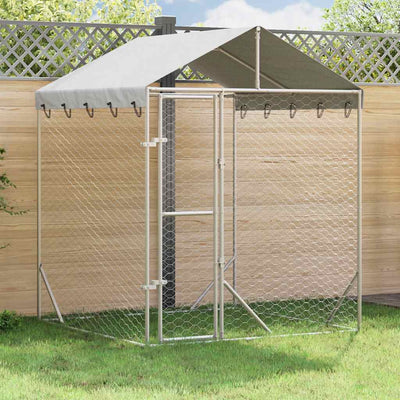 Cuccia per cani Vidaxxl con tetto 2x2x2,5 m in acciaio zincato argento