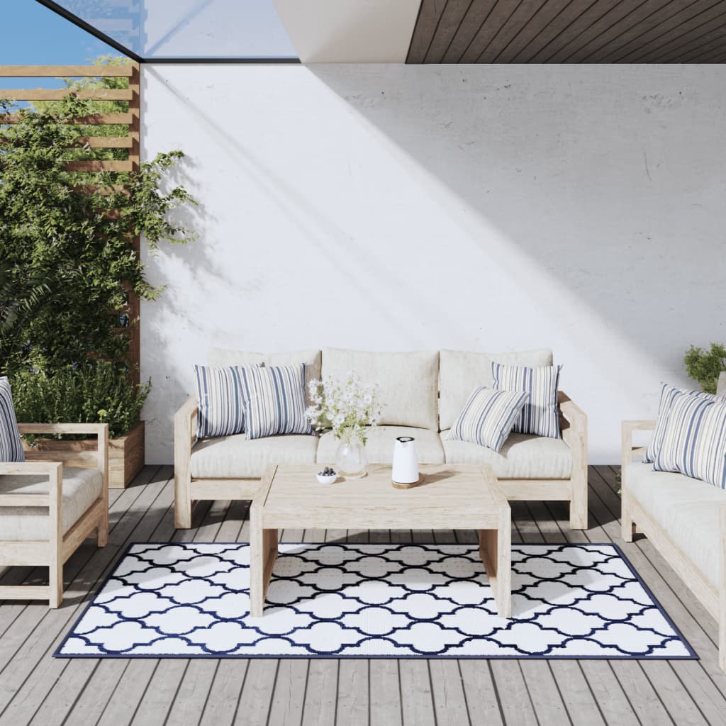 Vidaxl Alfombra al aire libre reversible 100x200 cm azul marino y blanco