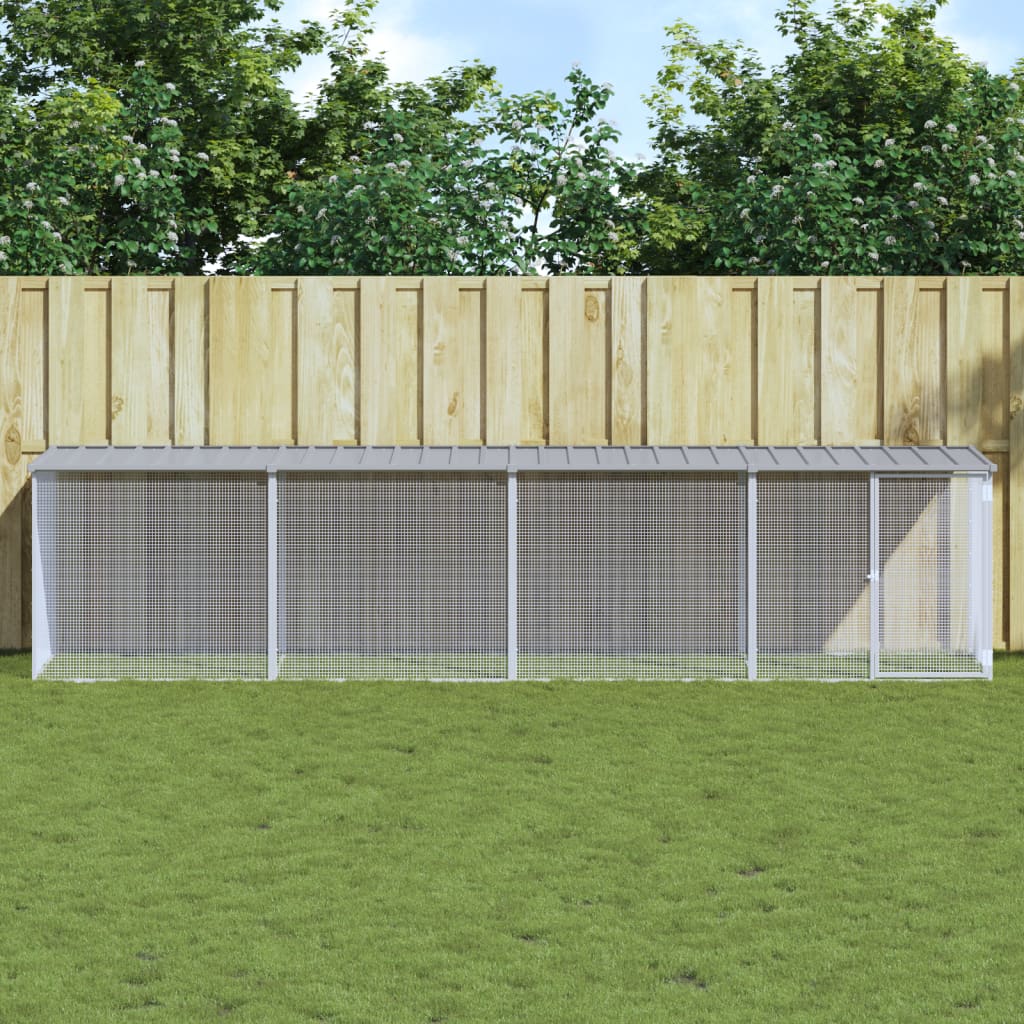 Vidaxl Chicken Coop con techo 403x98x90 cm de acero galvanizado gris claro