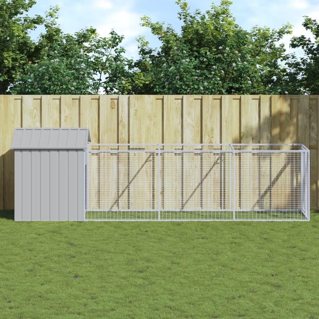Loft per cani Vidaxl con tetto 117x405x123 cm grigio chiaro in acciaio