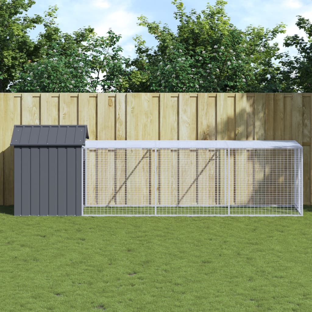 Vidaxl Chicken Coop con Run 117x405x123 cm Antracite in acciaio zincato