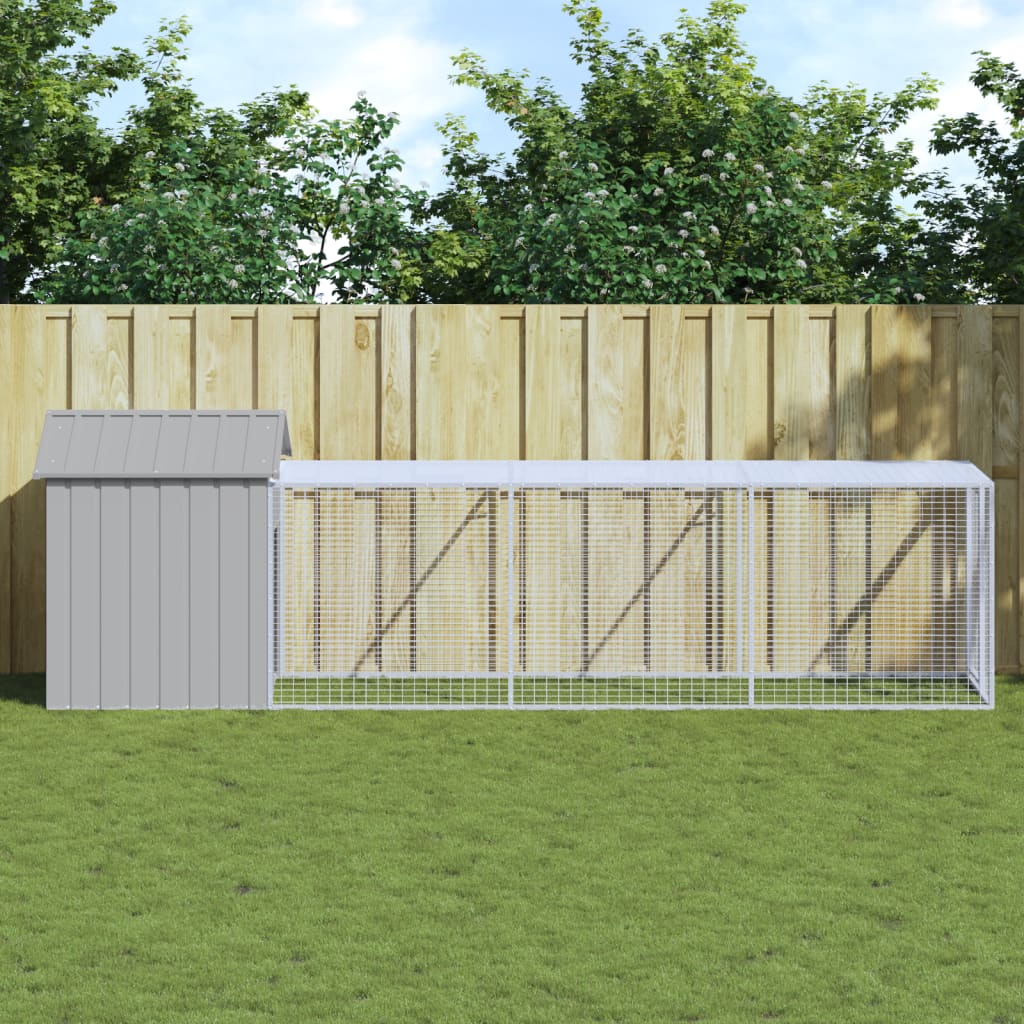 Vidaxl Chicken Coop con Run 117x405x123 cm in acciaio grigio chiaro