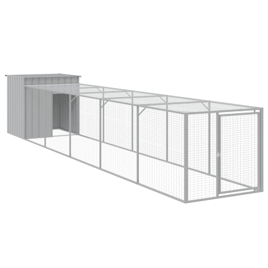 Vidaxl Chicken Coop con Run 110x609x110 cm in acciaio grigio chiaro