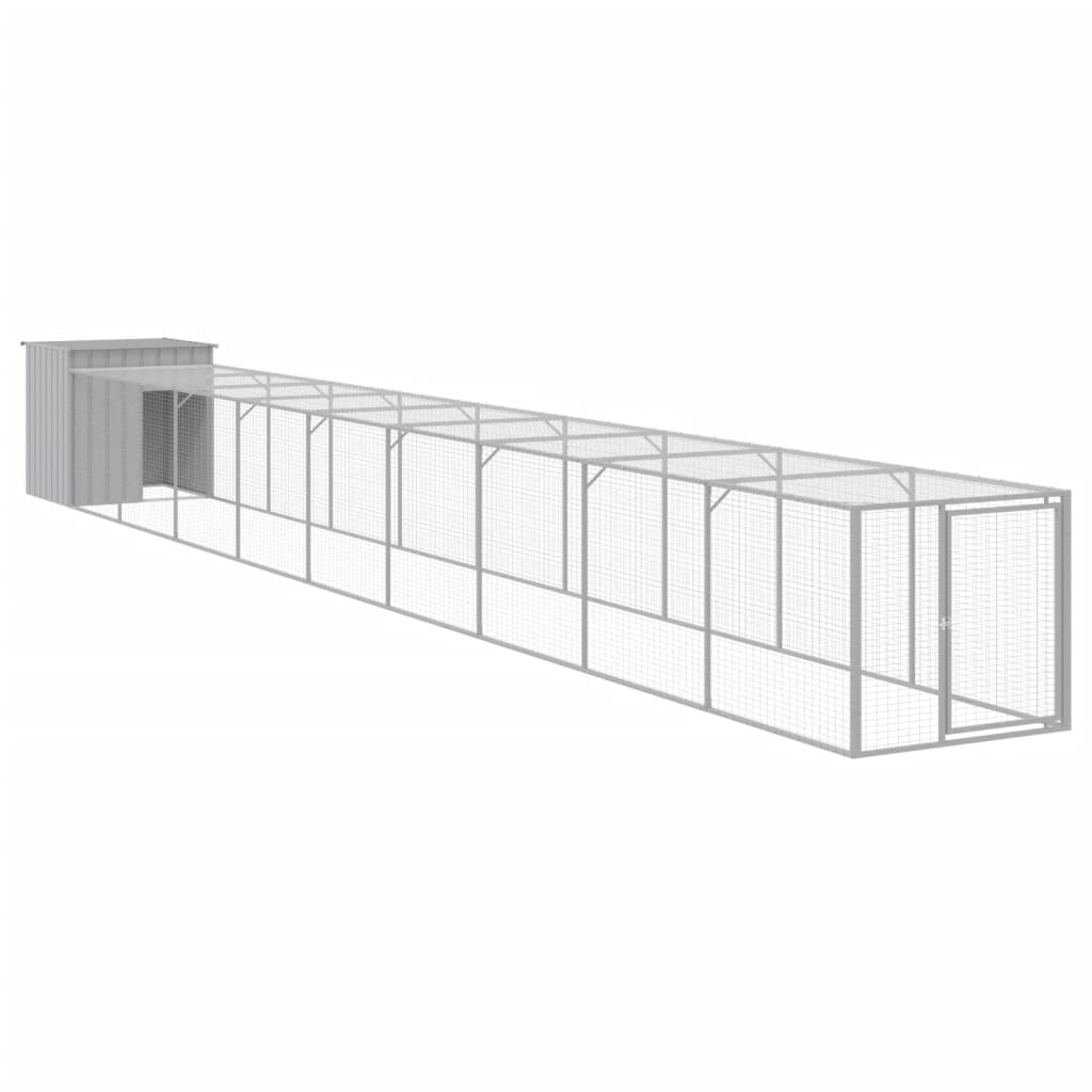 Vidaxl Chicken Coop con Run 110x1017x110 cm in acciaio grigio chiaro