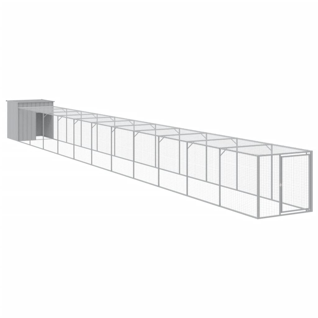 Vidaxl Chicken Coop con Run 110x1221x110 cm in acciaio grigio chiaro