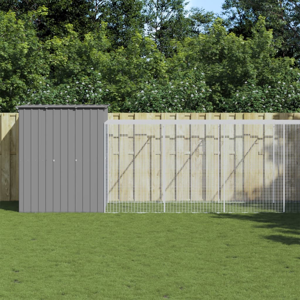 Vidaxl Chicken Coop con Run 165x659x181 cm in acciaio grigio chiaro