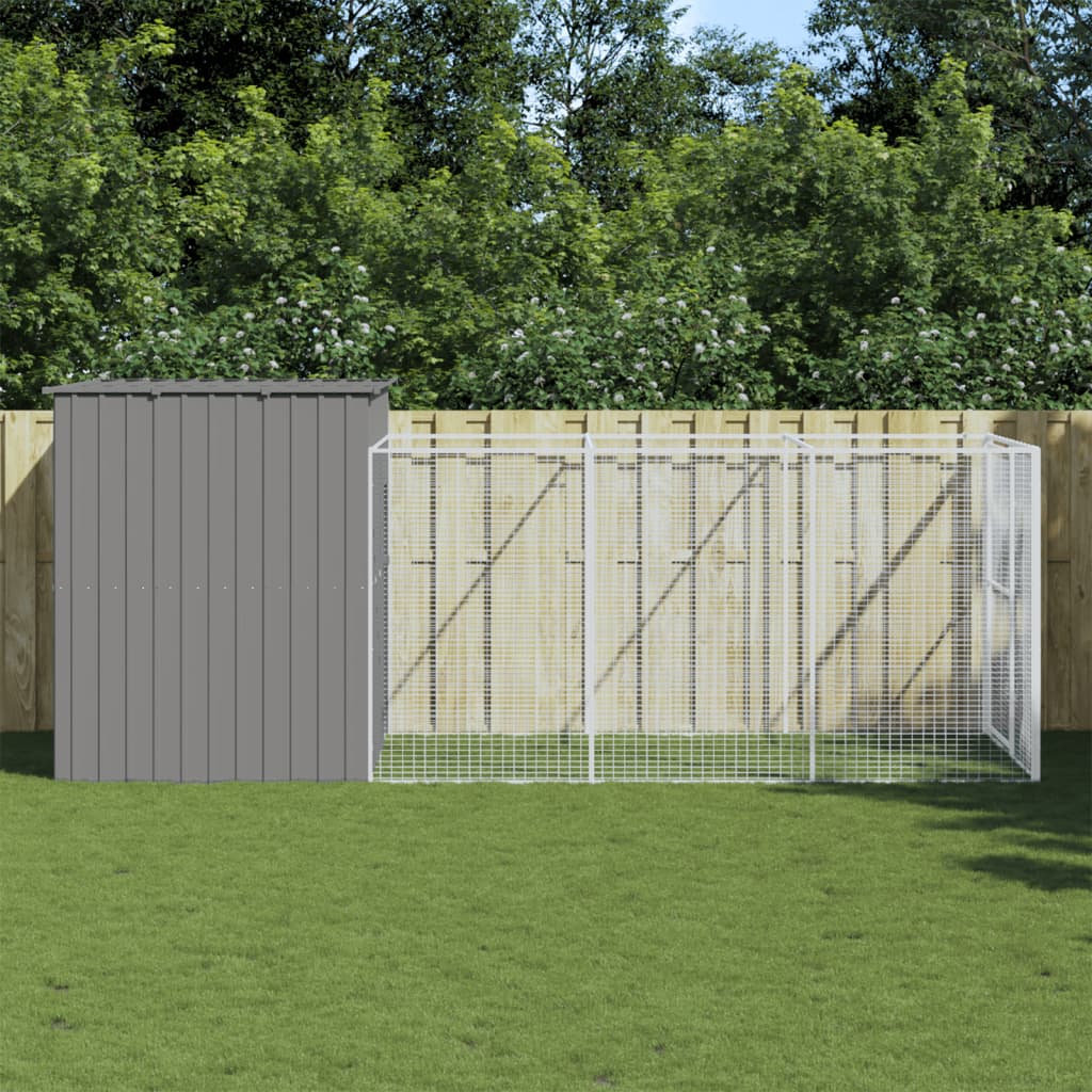 Vidaxl Dog Loft con Run 214x457x181 cm in acciaio grigio chiaro