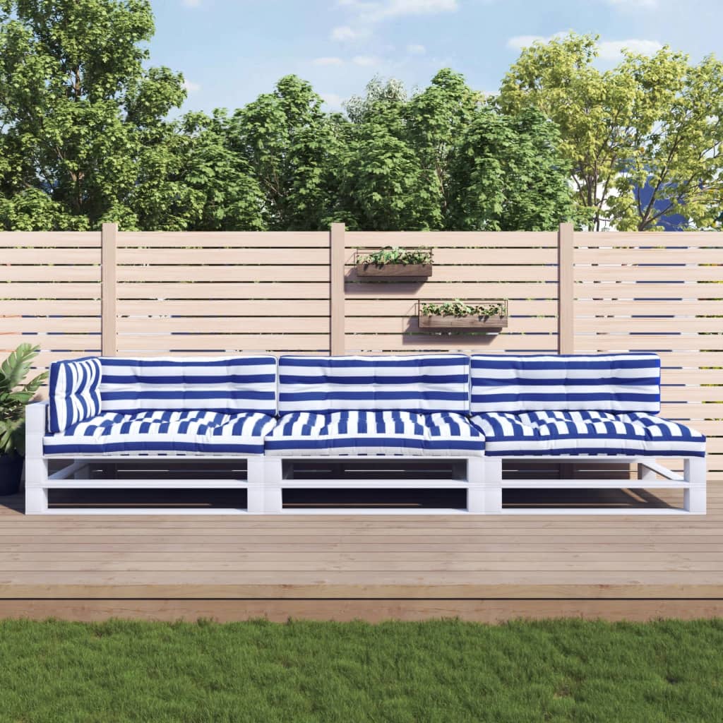 Cuscini da pallet Vidaxl 7 ST tessuto bianco e blu a strisce