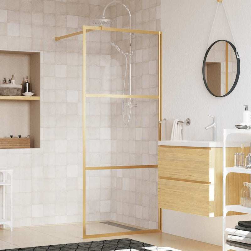 Vidaxl Walk-In Shower Wall Transparent 80x195 cm ESG-GLAS Gold Colored
