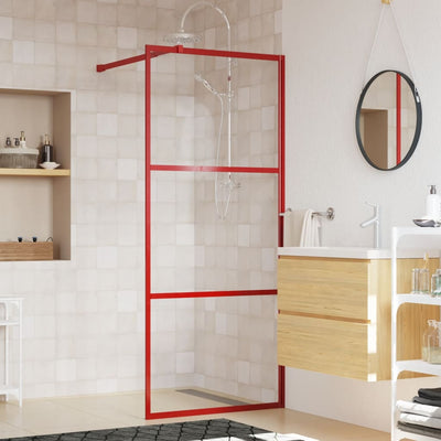Vidaxl walk-in walk-in muro trasparente 90x195 cm di vetro ESG rosso