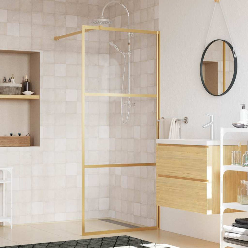 Vidaxl Walk-In Shower Wall Transparent 90x195 cm ESG Glass Gold Colored