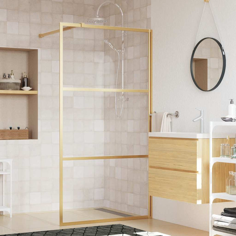 Vidaxl Walk-In Shower Wall Transparent 100x195 cm ESG-GLAS Gold Colored