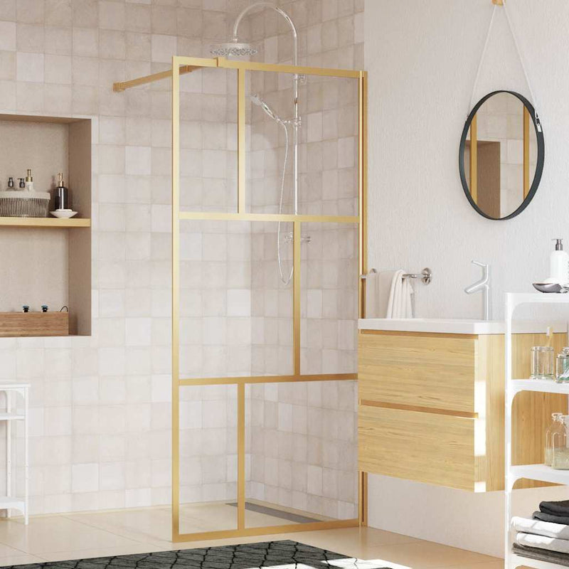 Vidaxl Walk-In Shower Wall Transparent 80x195 cm ESG-GLAS Gold Colored
