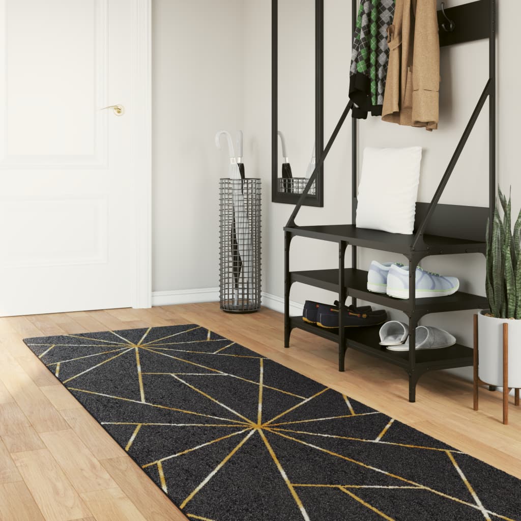 Vidaxl RUG LAVABLE ANTI-SLIP 80x300 cm de color negro y dorado