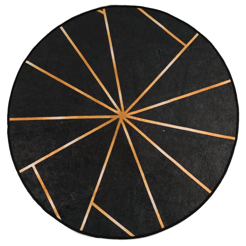 Alfombra Vidaxl lavable anti-deslizamiento Ø 120 cm de color negro y dorado