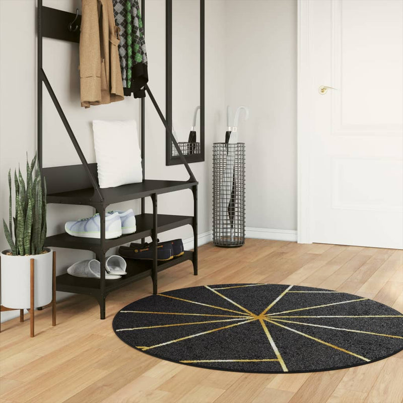 Alfombra Vidaxl lavable anti-deslizamiento Ø 120 cm de color negro y dorado