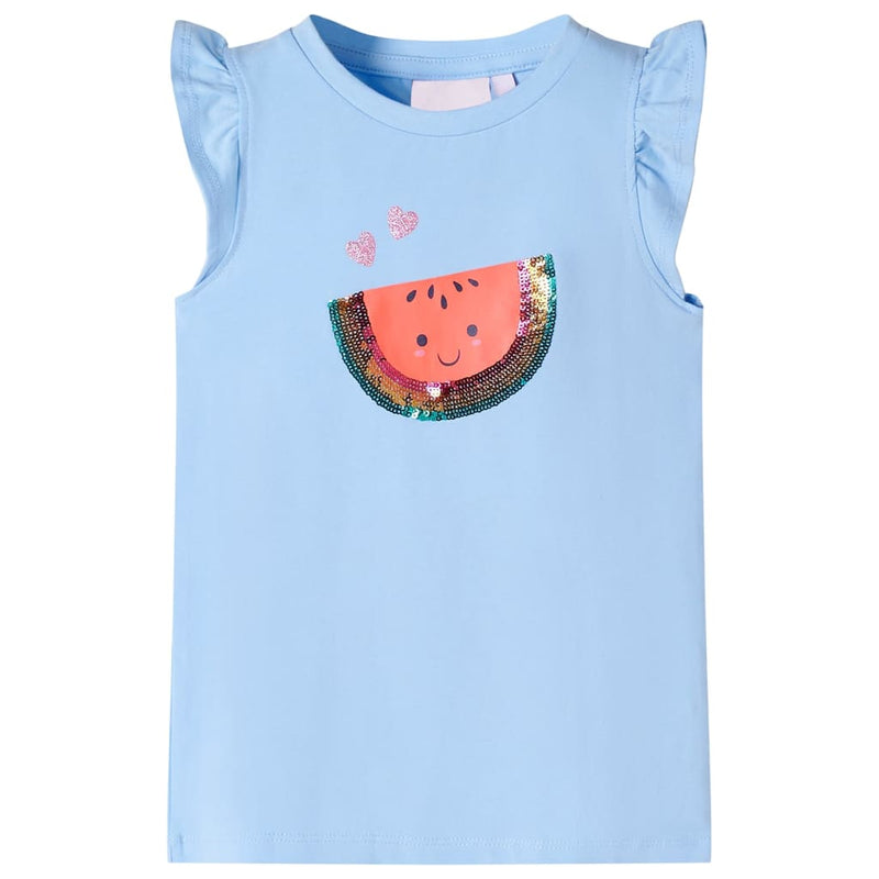 Camicia per bambini Vidaxl con volant sulle maniche 140 azzurro