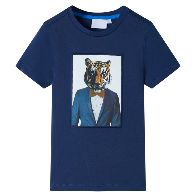 Camisa para niños de Vidaxl con mangas cortas 128 azul oscuro