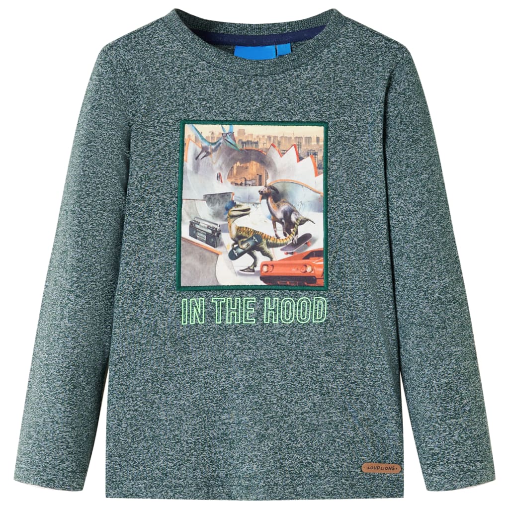 Camicia per bambini Vidaxl con maniche lunghe 128 verde scuro misto