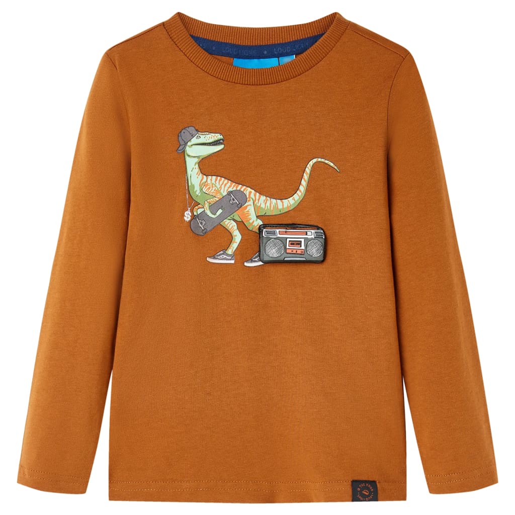 Camisa infantil de Vidaxl con mangas largas 128 Cognac