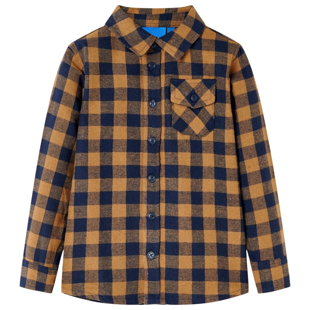 Vidaxl Camisa para niños a cuadros 92 Cognac Colored and Blue