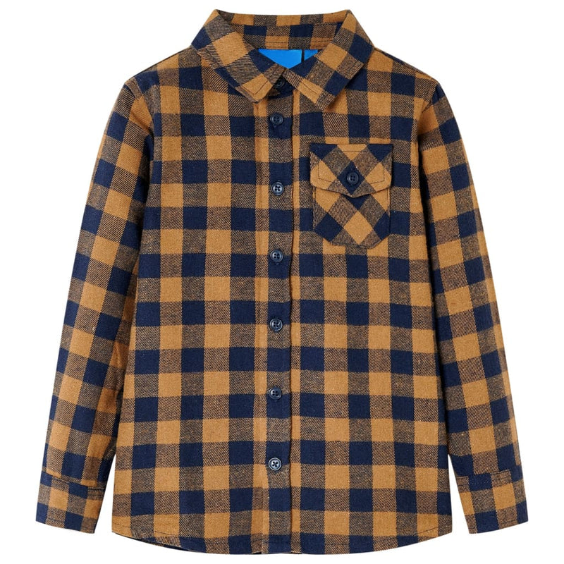 Vidaxl kinderoverhemd geruit 92 cognackleurig en blauw