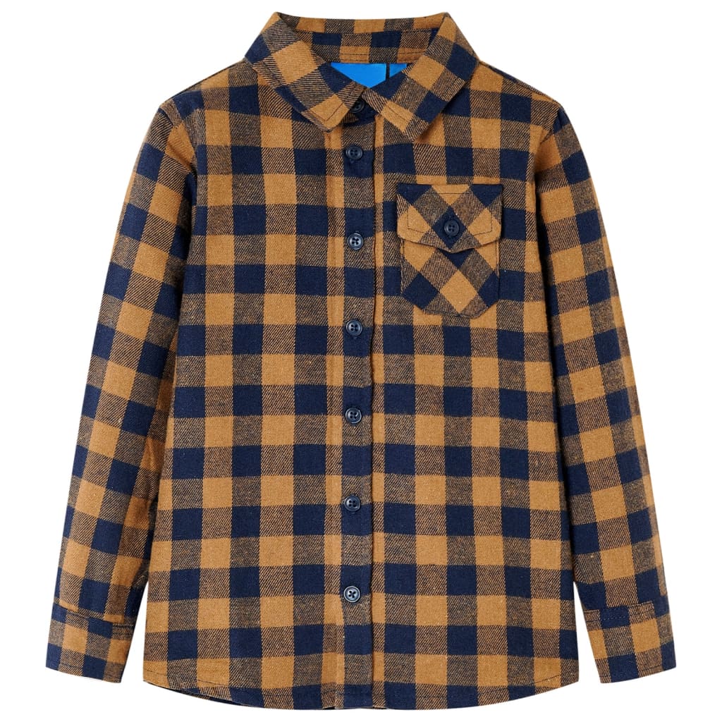 Vidaxl Shirt per bambini a scacchi 92 Cognac Colore e blu