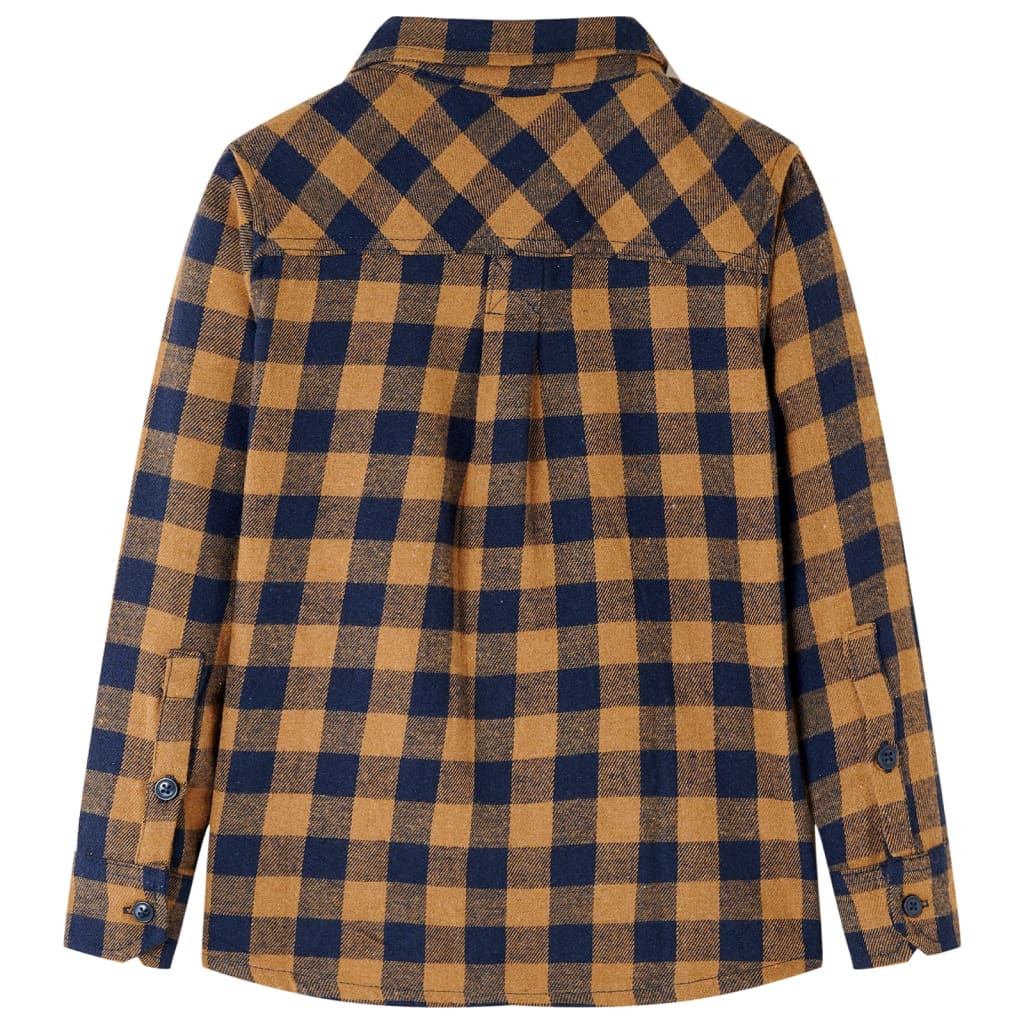 Vidaxl Shirt per bambini a scacchi 92 Cognac Colore e blu