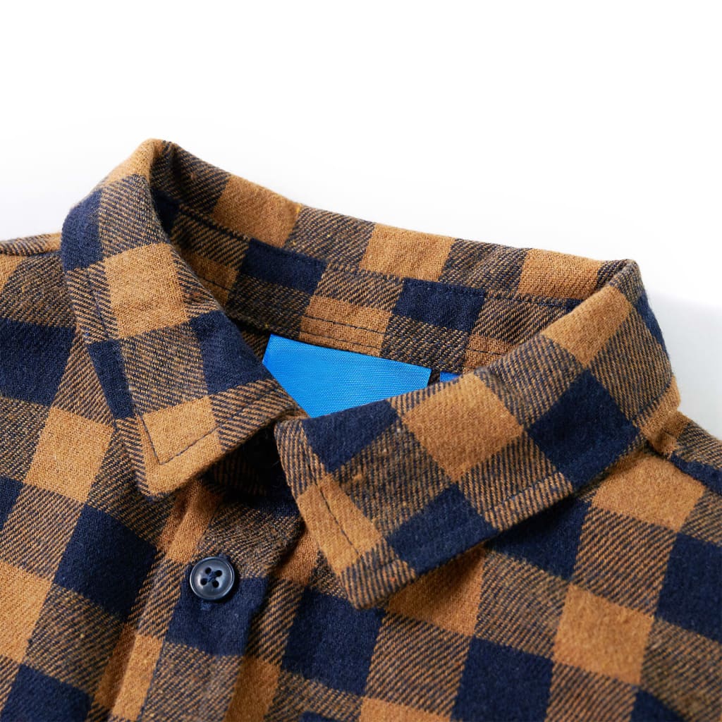 Vidaxl Camisa para niños a cuadros 92 Cognac Colored and Blue