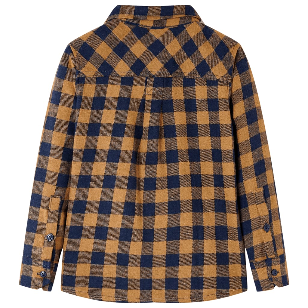 Vidaxl kinderoverhemd geruit 116 cognackleurig en blauw