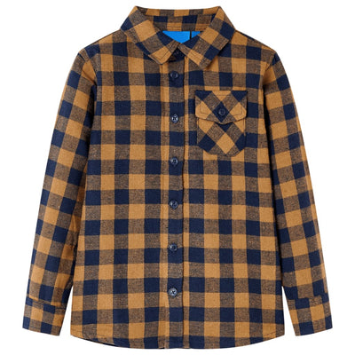 Vidaxl Camisa para niños a cuadros 140 Cognac de color y azul