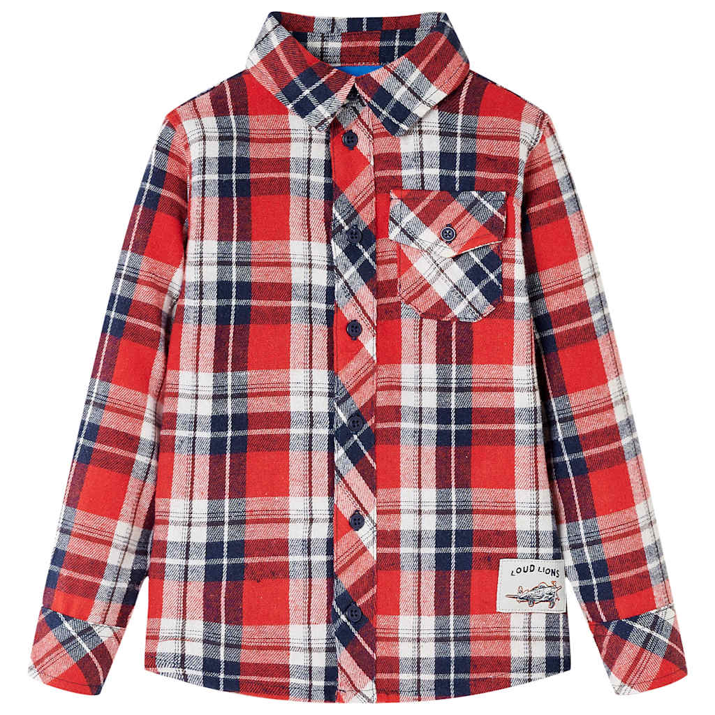 Vidaxl Shirt per bambini a scacchi 116 rosso e blu navy