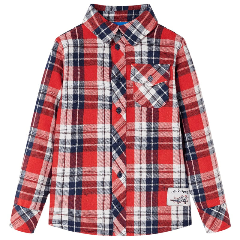 Vidaxl Shirt per bambini a scacchi 128 rosso e blu navy