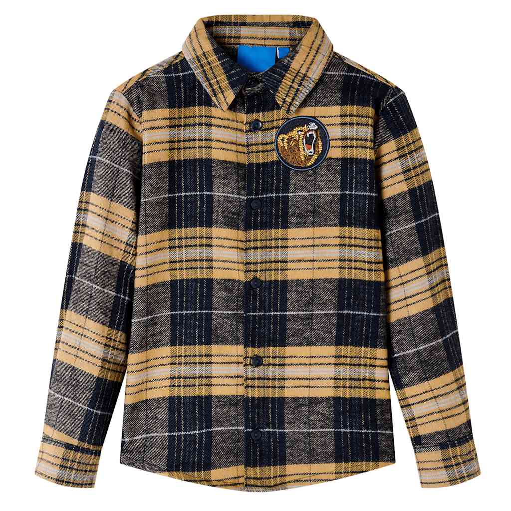 Vidaxl Shirt per bambini a scacchi 116 giallo e nero