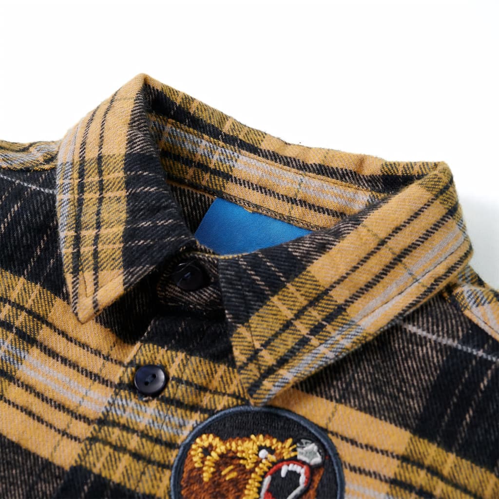 Vidaxl Shirt per bambini a scacchi 128 giallo e nero